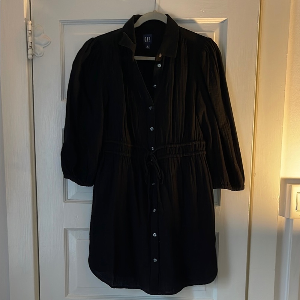 GAP Black Buttoned Bishop Sleeve Dress